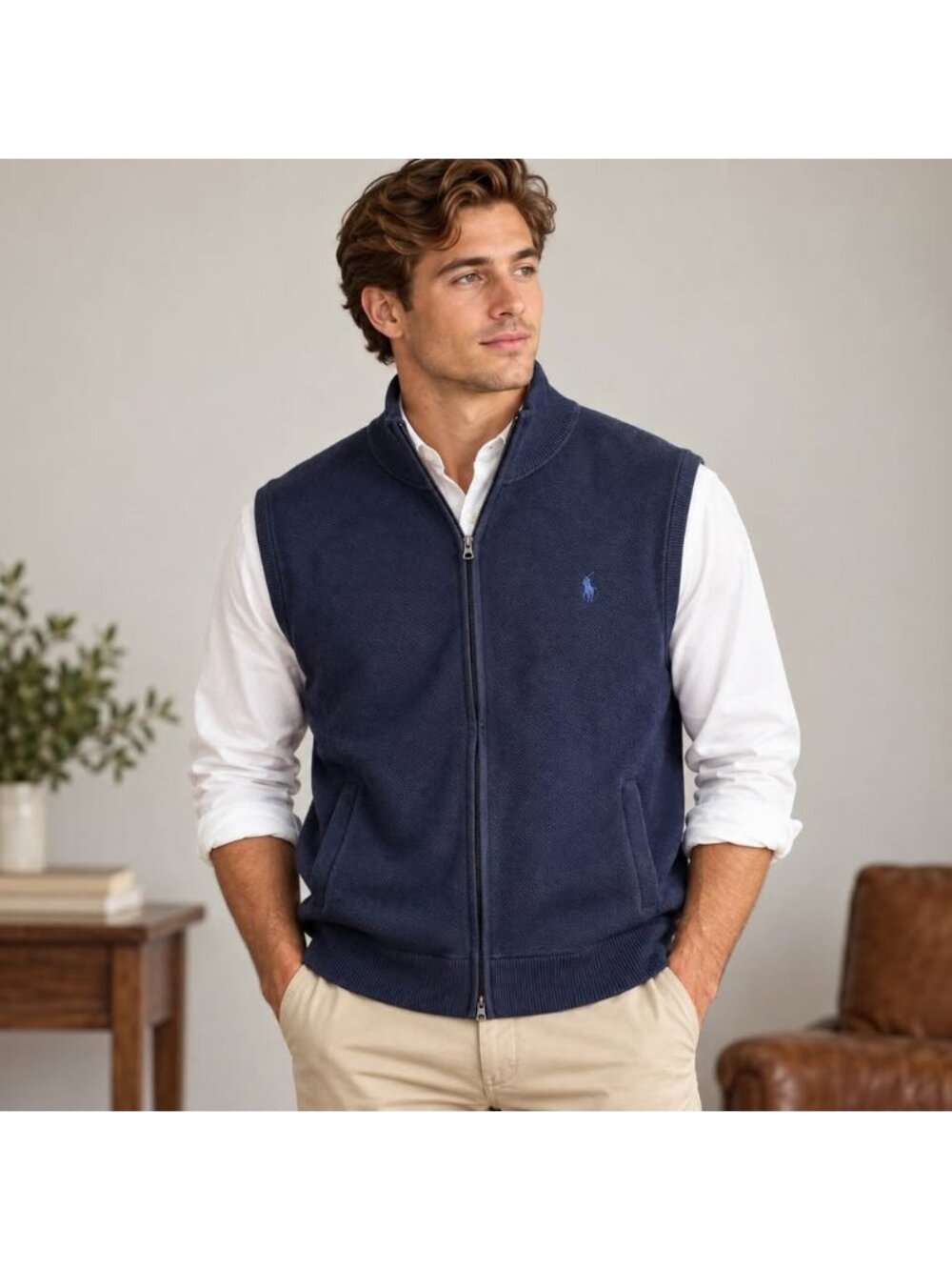Polo Ralph Lauren Men’s Navy Full Zip Cotton Vest XL